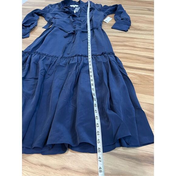 Joie NWT Roussel Ruched Ruffle-Trim Silk Navy Blue Midi Dress Sz S - Picture 5 of 9